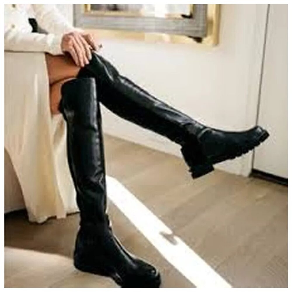 New! Stuart Weitzman 5050 Lift Boot Black Leather 8.5 B OTK S0387 DD465